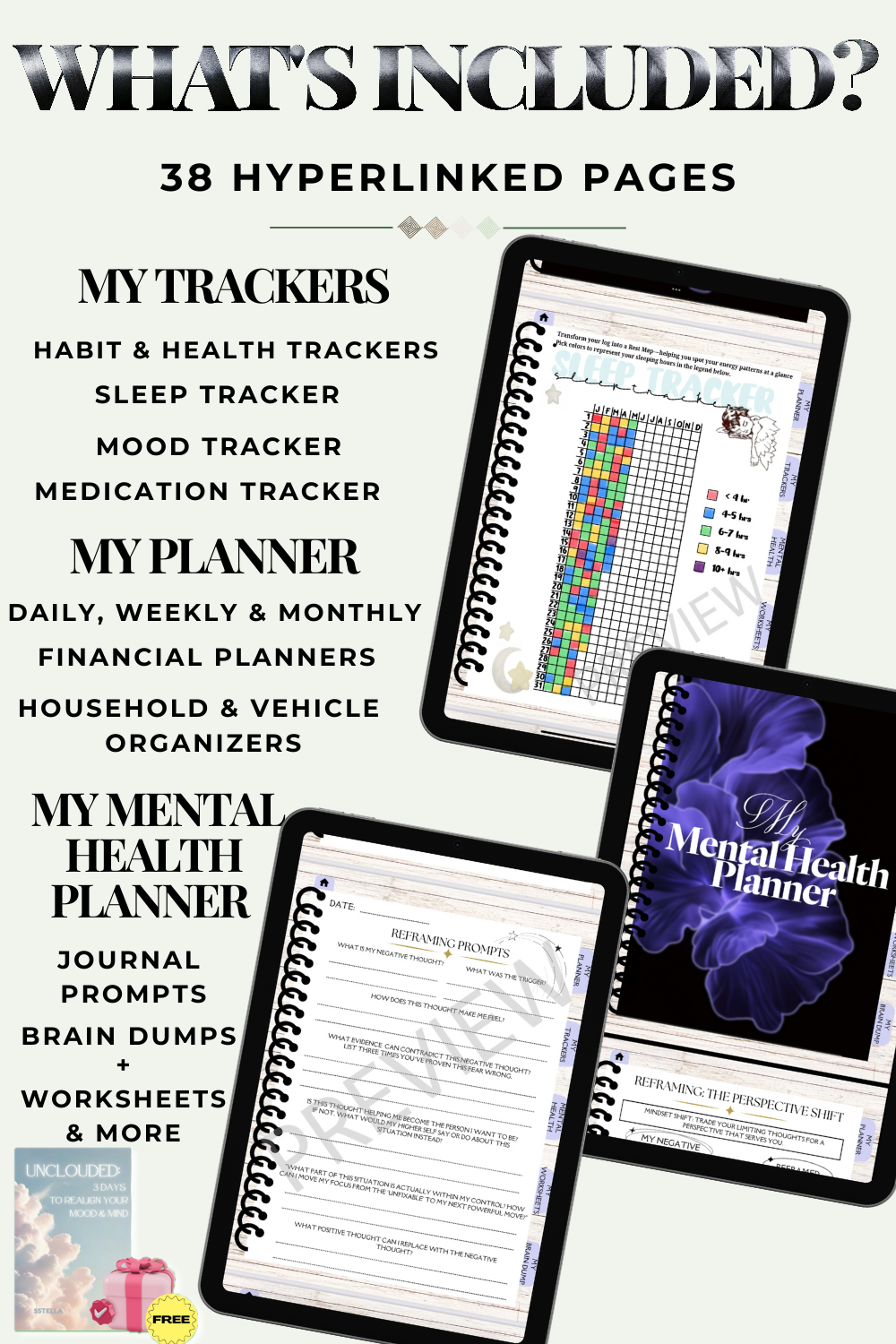 Clear & Capable Planner | All-In-One Hyperlinked Digital Planner Tool with Habit & Health Trackers (ADHD-Friendly)